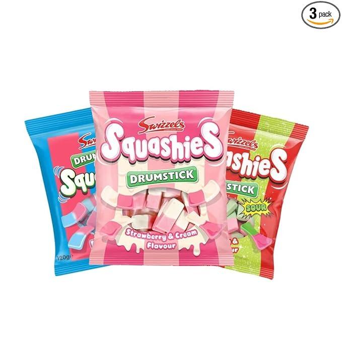 Squashies Drumstick Candy 3 Pack Bundle - Strawberry Flavor Candies - 120g Each - Imported from the UK