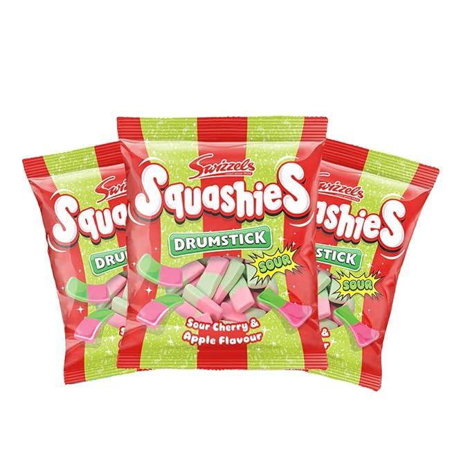 Squashies Drumstick Candy 3 Pack Bundle - Strawberry Flavor Candies - 120g Each - Imported from the UK