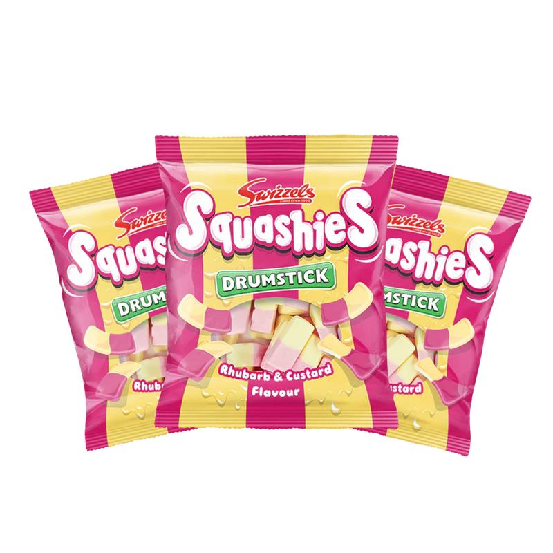 Squashies Drumstick Candy 3 Pack Bundle - Strawberry Flavor Candies - 120g Each - Imported from the UK