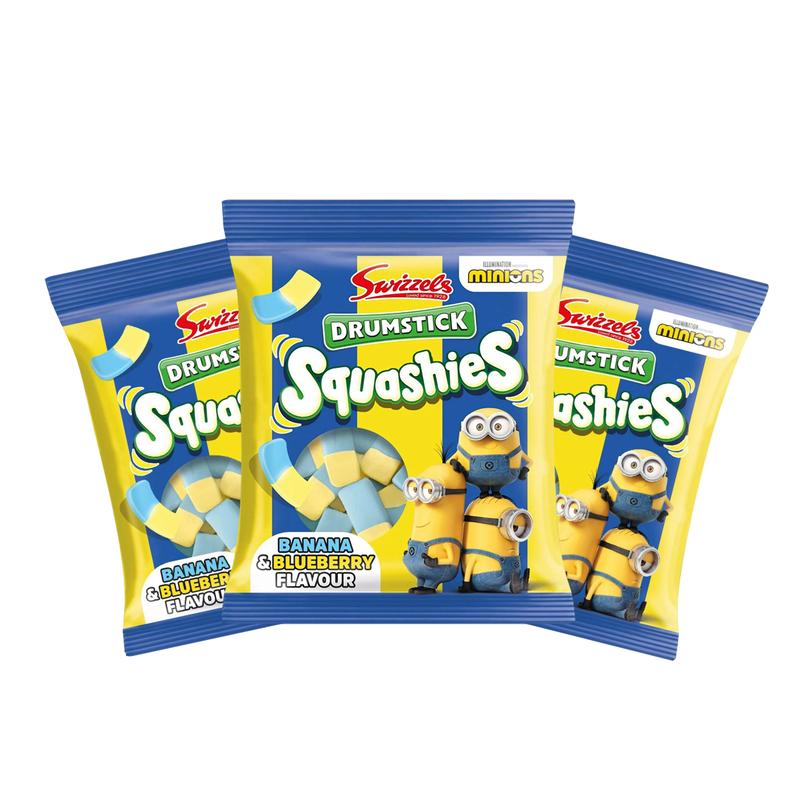 Squashies Drumstick Candy 3 Pack Bundle - Strawberry Flavor Candies - 120g Each - Imported from the UK