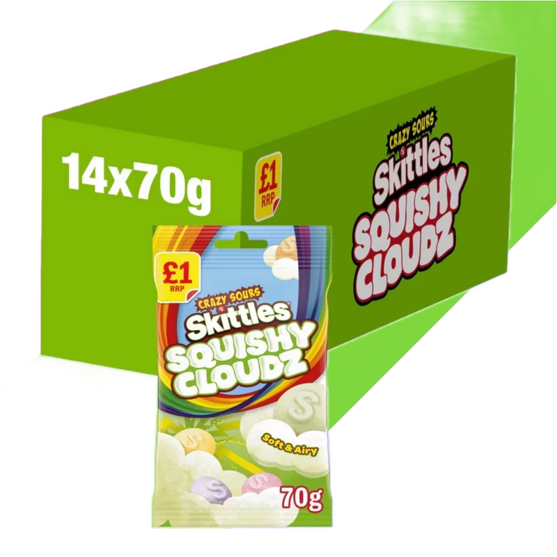 Skittles Squishy Cloudz Sour Sweets Fruit Flavoured Sweets Treat Bag 14x70g