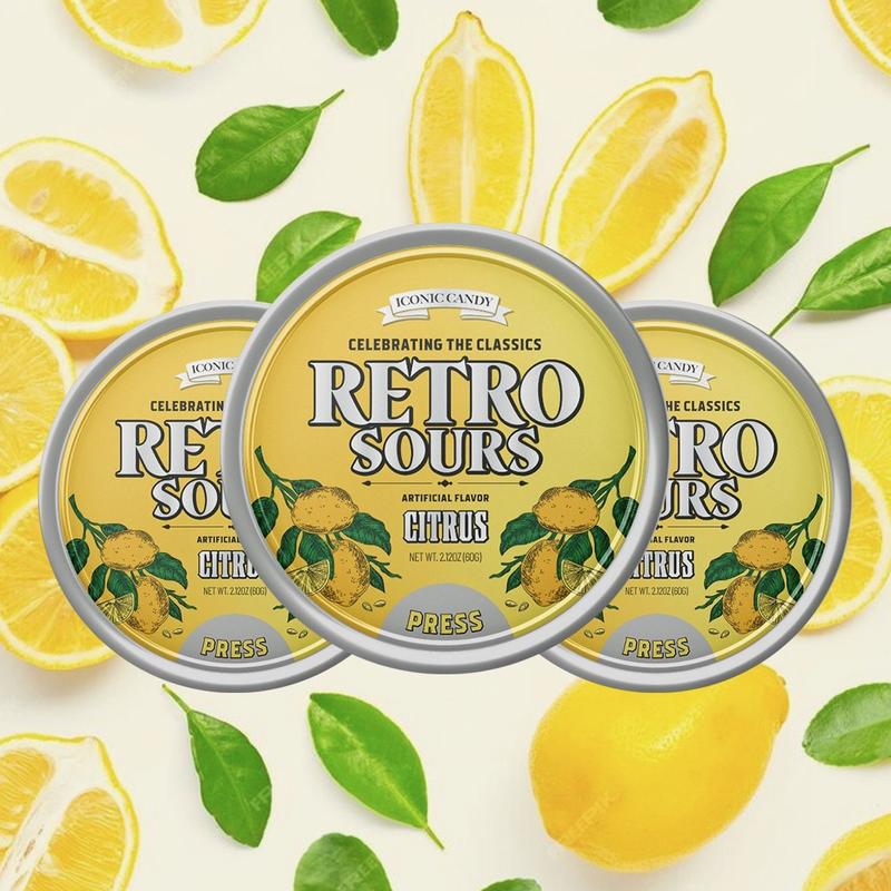 Retro Sour Tins (3 Pack)- Hard Tangy Candy - Tangerine, Citrus, Mango 3 Pack