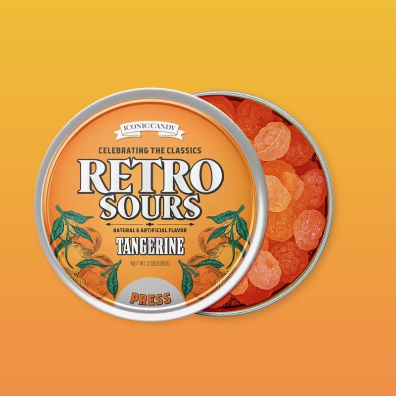 Retro Sour Tins (3 Pack)- Hard Tangy Candy - Tangerine, Citrus, Mango 3 Pack
