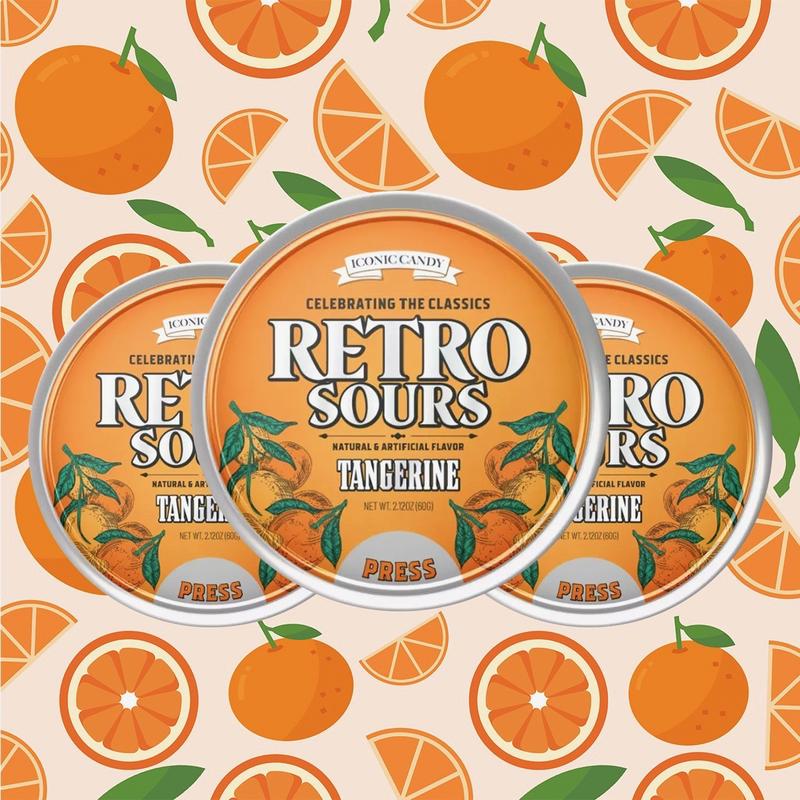 Retro Sour Tins (3 Pack)- Hard Tangy Candy - Tangerine, Citrus, Mango 3 Pack