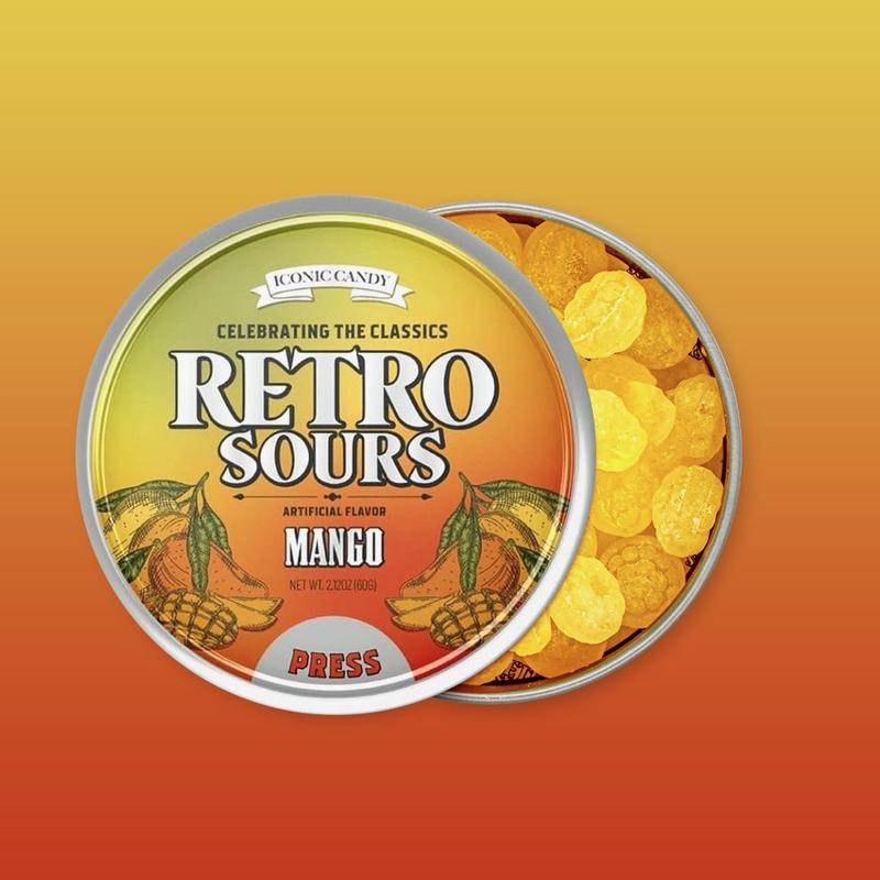 Retro Sour Tins (3 Pack)- Hard Tangy Candy - Tangerine, Citrus, Mango 3 Pack