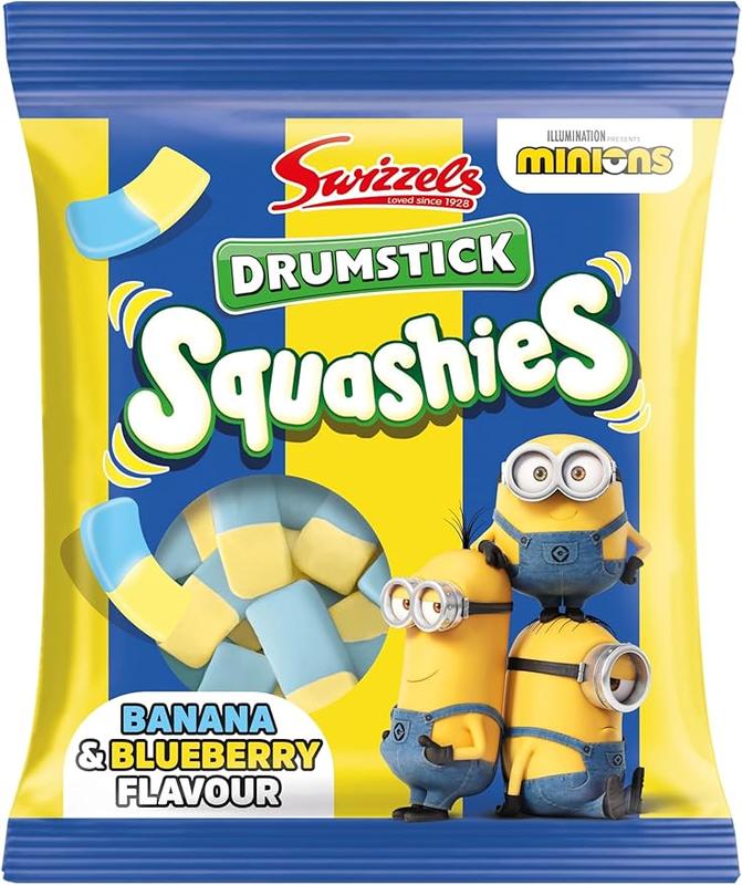 Squashies Drumstick Candy - Strawberry, Sour Cherry and Apple, Bubblegum, Rhubarb and Custard ,Original Raspberry and Milk Flavor Candies 120g Each - Imported from the UK